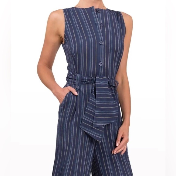 Everyday Ritual Tori Blue Tie Front Wide Leg Jumpsuit S - Picture 2 of 11